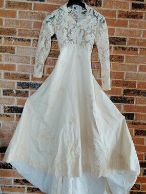 Vintage Ivory Lace Overlay Front, High Low Wedding Gown